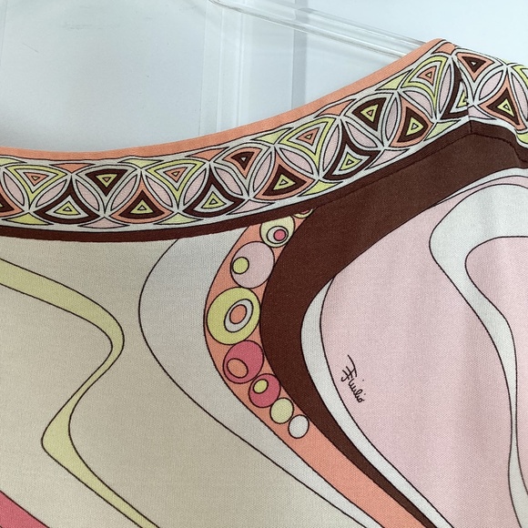 Emilio Pucci Firenze 100% silk jersey tunic top cap sleeves yellow pink abstract - Picture 7 of 11